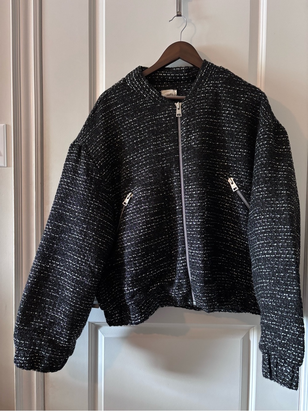 MIKUTA-The Black Sparkly Tweed Bomber Jacket